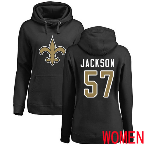 New Orleans Saints Black Women Rickey Jackson Name and Number Logo NFL Football #57 Pullover Hoodie Sweatshirts->nfl t-shirts->Sports Accessory